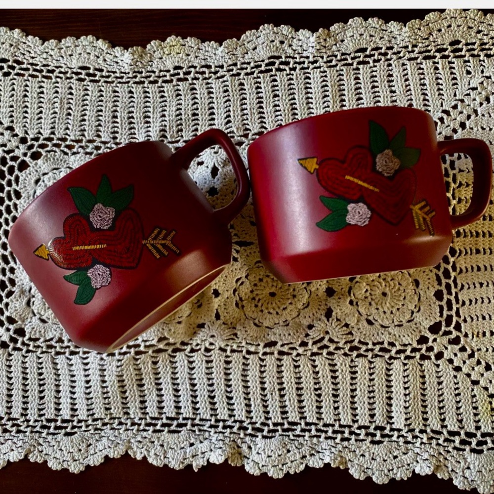 Starbucks 2 Red Love Hearts Tattoo Valentine Coffee Tea Mugs Collectibles